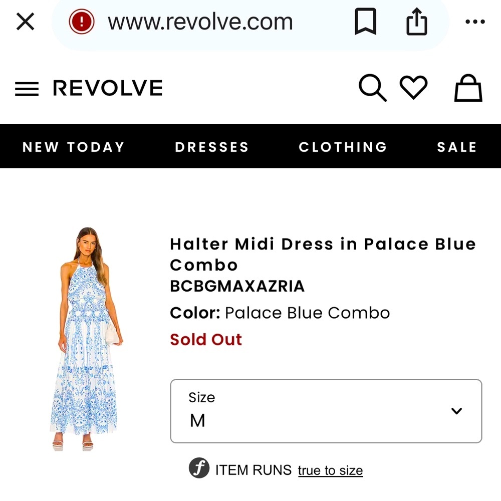 BCBGMAXAZRIA Blue White Halter Midi Dress Size M Floral Summer Chic